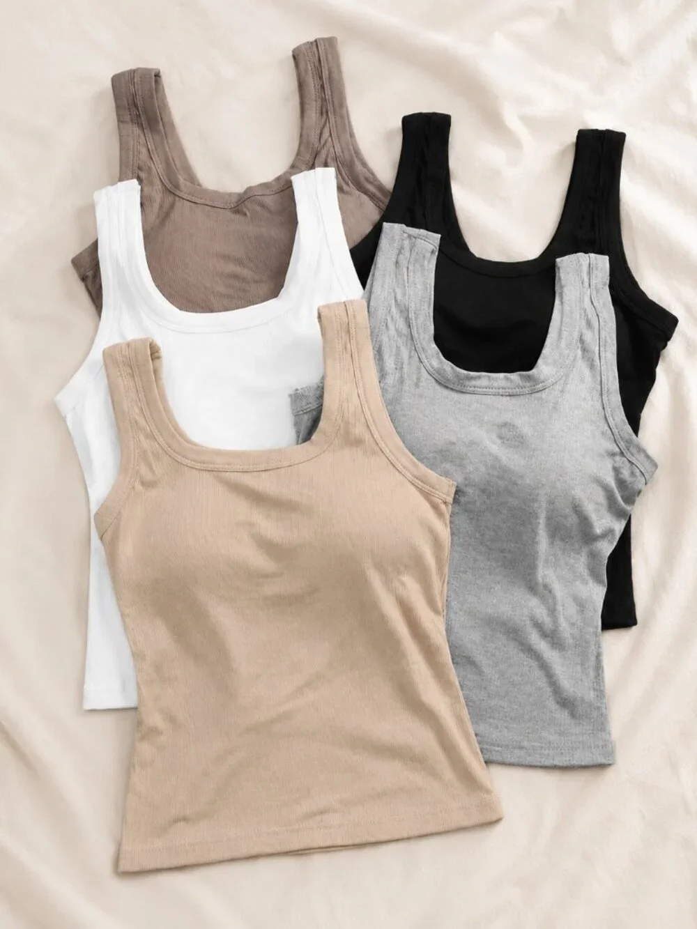 Seamless U-Back Ribbed Square Neck With Built-In Bras Tank Top - Picture 1 of 2